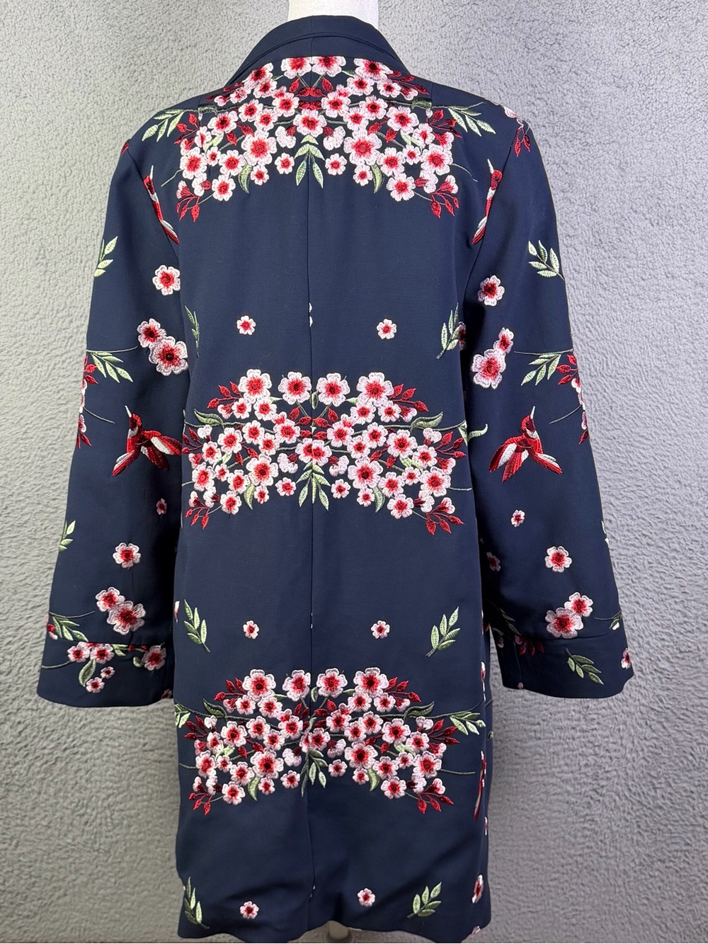 Soft Surroundings Jacket Kimono Womens Small Navy Floral Embroidered Lined - Picture 3 of 13